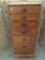7 drawer pine tall boy dresser with batwing pulls - good condition