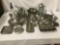 large variety of vintage metal and silverplate kitchenware, bowls, pitchers, pans, etc.