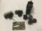 2x vintage Konica film cameras (autoflex T3 & TC) and 4 lenses w/ other accessories