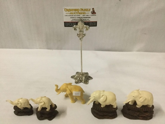 5 pc lot of Asian carved bone elephant sculpted figures - 4 with wooden bases