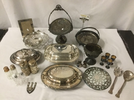 Collection of silverplate home decor - covered serving dishes, elevated dishes etc