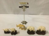 5 pc lot of Asian carved bone elephant sculpted figures - 4 with wooden bases