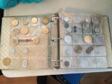 Large binder filled w/ old foreign coins and tokens