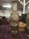 Huge vintage Asian hand decorated ceramic Vase, damage around top rim has been repaired, approx 110