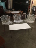 Set of three vintage metal outdoor chairs and matching coffee table