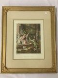 Renaissance era C. Barquoy French painting (1776) litho-graph print in frame - scene of discord