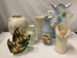 Lot of 7 vintage porcelain & ceramic vases incl. ornate Swan vase, Lenox, Taiwanese vase etc