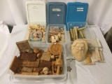 Large collection of vintage wood butter molds, started wood carving projects, wooden ornaments and