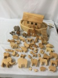 Noah?s Arc wood carving set with arc, animals and human figures. Unfinished.