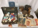Huge collection of sewing craft items; vintage suitcase full sewing accessories, button collection,