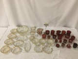 37 pc of antique glass - etched ruby top glasses circa late 1800s & 1900's gold rimmed bowls &