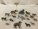 Collection of 17 vintage metal animals; horses, dogs, ram, paper weights