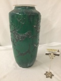 Tall West German ceramic vase with animal design,