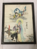Original Japanese religious scene painting on paper - signed in frame - unknown artist