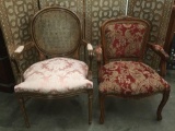 2x modern reproduction antique Victorian parlor chairs - mahogany frames & nice upholstery