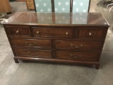 Vintage Stanley Furn. 7 drawer long dresser with glass top - 60's style