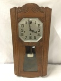 Art Deco Veritable Westminster hanging time/strike/chime antique wall clock w/ oak case