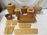 x7 Longaberger Baskets, some with Lids. Also includes dividers, from 3.5 to 10 inches tall