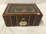 Locking glass top fine cigar humidor with cutters and keys - beautiful wood grain and inlay!