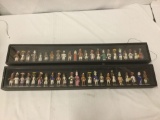 Pair of 2 shadow boxes with clay/ceramic figures from around the world - mostly indigenous peoples