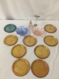 12 pc Carnival glass decor lot incl. 2 Imperial, 1 Smith Glass Co, Bicentennial plates, etc