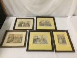 5x framed Original Godeys fashion advertisements from the 1860's