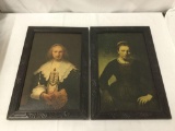 Pair of Antique European portrait prints in detailed frames