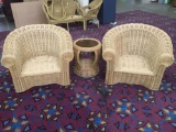 3 pc wicker furniture set - 2 oversized armchair and a glass top end table