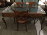 Vintage reproduction of Lafayette's original writing desk w/ 3 chairs and glass top - by Grange