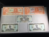Collection of 5 uncirculated Haitian bank notes from 1983 and 1989