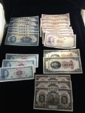 collection of 25 Chinese uncirculated 5 Yuan bank notes from 1914 to 1940