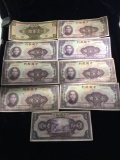 Collection of 9 uncirculated Chinese 100 Yuan bank notes, see description