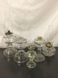 5 Vintage and Antique Oil Lamps, 2 with Shades - mixed sizes