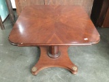 Vintage square inlay-ed top dining table with deco design and pedestal base