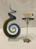 Stunning art glass spirale design sculpture decor piece with acrylic stand