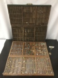 large collection of antique thimbles in a antique display box, very cool advertising