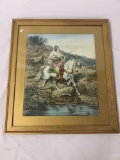 Antique original painting by EB Guthrie after A Schreyer 1912 - pastel in frame