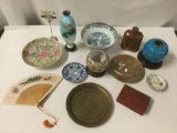 Collection of vintage Asian home decor item incl. vases, bowls, decanter, carved boxes etc