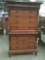 Massive 3 pc Antique Empire chest of drawers dresser with burled wood front - as is