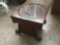 Thick glass top side table made from a Grigsby Grunow Majestic w/ console radio base