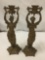 Pair of Antique Cast metal Candelabras, Man and Woman figures - ornate detail
