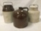 3 vintage crockery stoneware vessels/jugs - unmarked see pics