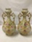 Pair of Antique handpainted bud vases with elegant floral design and dual handles