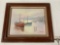 Vintage framed original harbor oil painting of boats, signed by artist Thompson