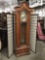 Vintage Piper grandfather clock with ornate burled maple veneer case - missing 1 glass side pc