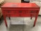 Rustic wooden sideboard/sofa table with 5 drawers - bright red paint