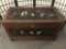 Modern Japanese wood chest with jade/shell carved figures and handpainted backgrounds - nice cond