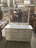 Vintage 6 drawer dresser with art nouveau design and swivel mirror