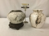 2 pieces of pottery - One Native American Horsehair vase and one horsehair inspired piece