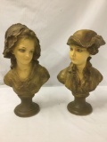 Pair of Victorian painted chalkware busts - male and female - some very small chips as is